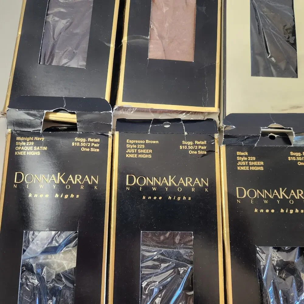 Vintage Donna Karan Knee High Stockings 10 Pairs Black Nude Brown One Size